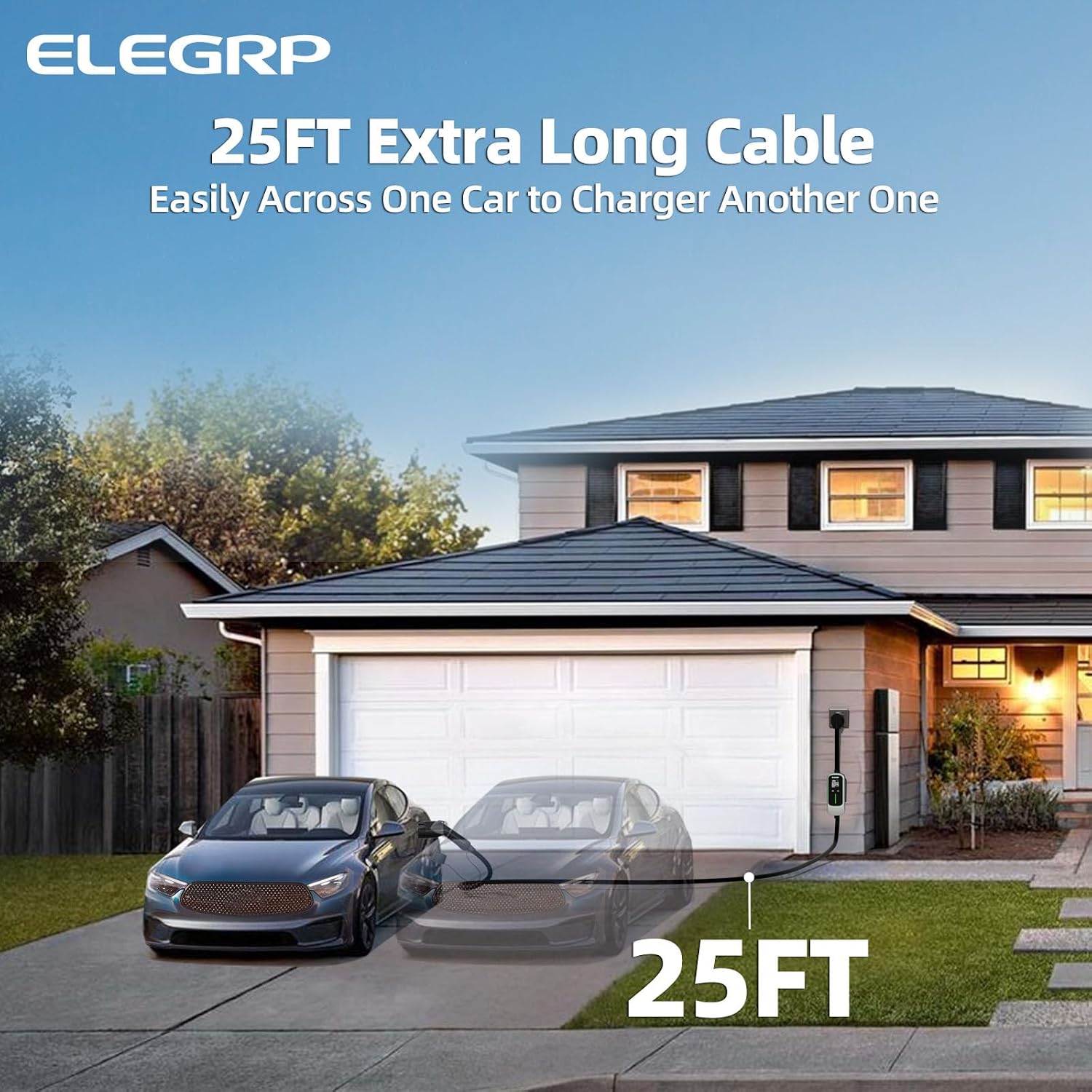 ELEGRP Level 2 EV Charger 40Amp, J1772 Portable Electric Car Charger, 240V NEMA 14-50 Plug, ETL Certified with 25FT Extension Cable