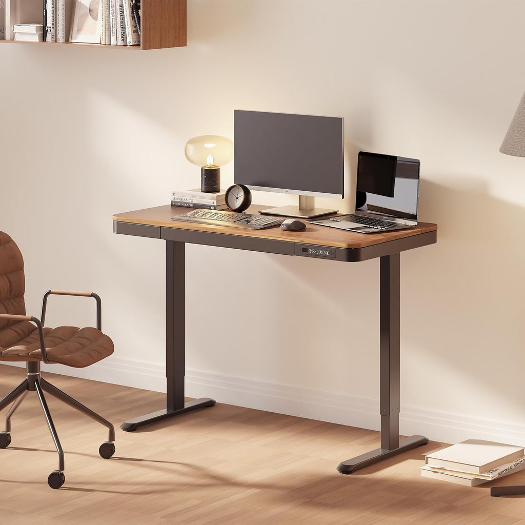 FLEXISPOT Comhar 48' Electric Standing Desk with Drawers, Quick Assembly Home Office Sit Stand Desk with Storage & USB Charging, Computer Workstation for Home Office (48' Wood, Dark Walnut/Black)