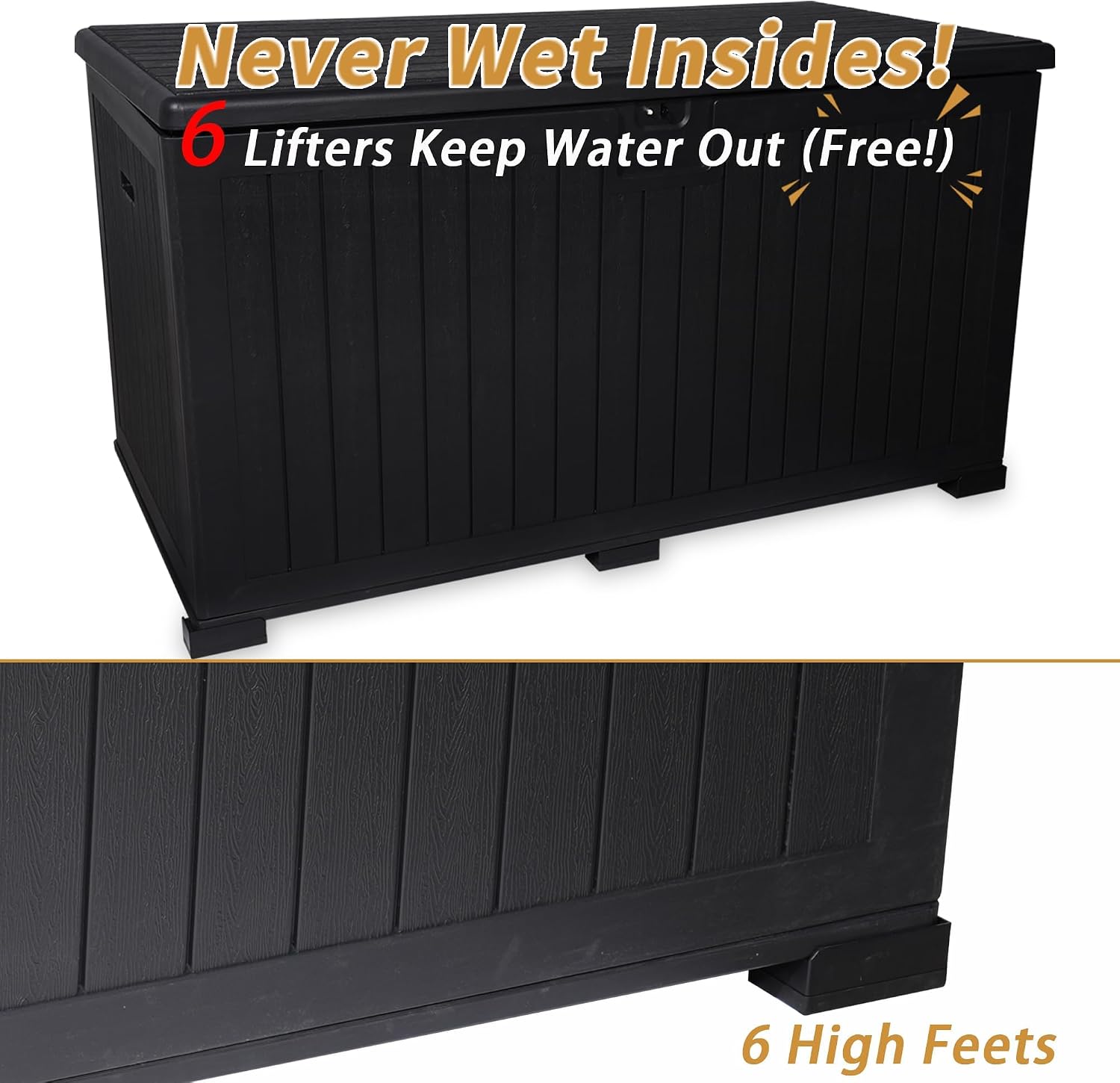 230 Gallon Deck Box Waterproof, Outdoor Storage Box Waterproof Lockable with Divider and Lifter Prevent Water Seeping into from Floor for Patio Cushions