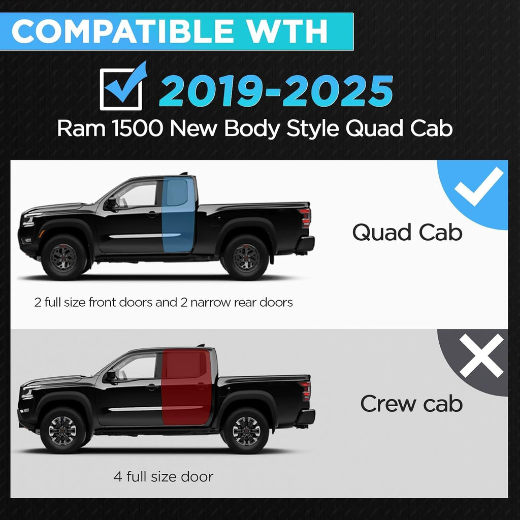 PZ 6' Running Boards Anti-Slip Side Steps Carbon Steel Compatible with 19-25 Dodge Ram 1500 Quad/Extended Cab New Body Style,550LBS Steel No Drill Truck Running Boards Direct Fit Nerf Bar