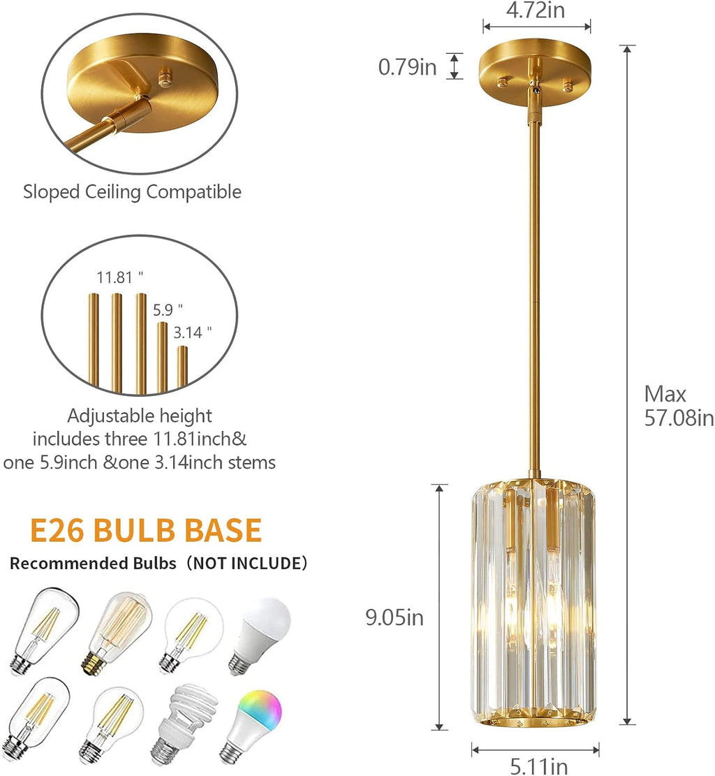 Gold Pendant Lighting Modern Pendant Light Mini Crystal Chandeliers Adjustable Pendant Light Fixture for Kitchen Island Dinning Room Corridor Bedroom(Gold 3-Pack)