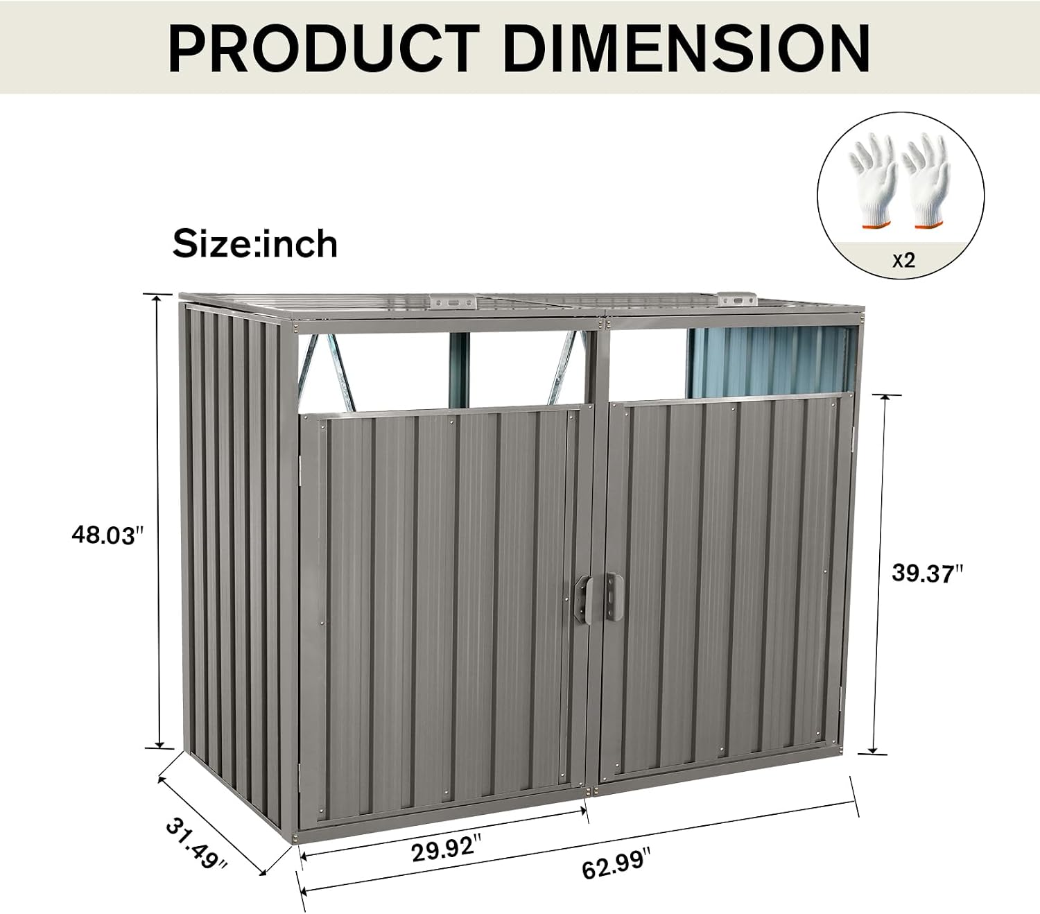 Outdoor Trash Can Storage Shed, Metal Trash Can Enclosure for 2 Trash Cans, Garbage Can Holders for Outside, Garbage Bin Storage Shed for Garden Yard Lawn (5.3 FT, Light Gray)