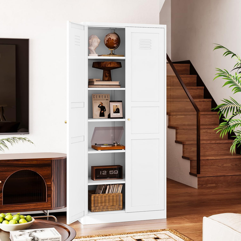 Letaya White Storage Cabinet with Adjustable Shelves-Metal Home Kitchen Pantry Cabinets with Doors,Organization Locker for Cupboard/Bedroom/Dining/Living/Bathroom/Office/Garage Room