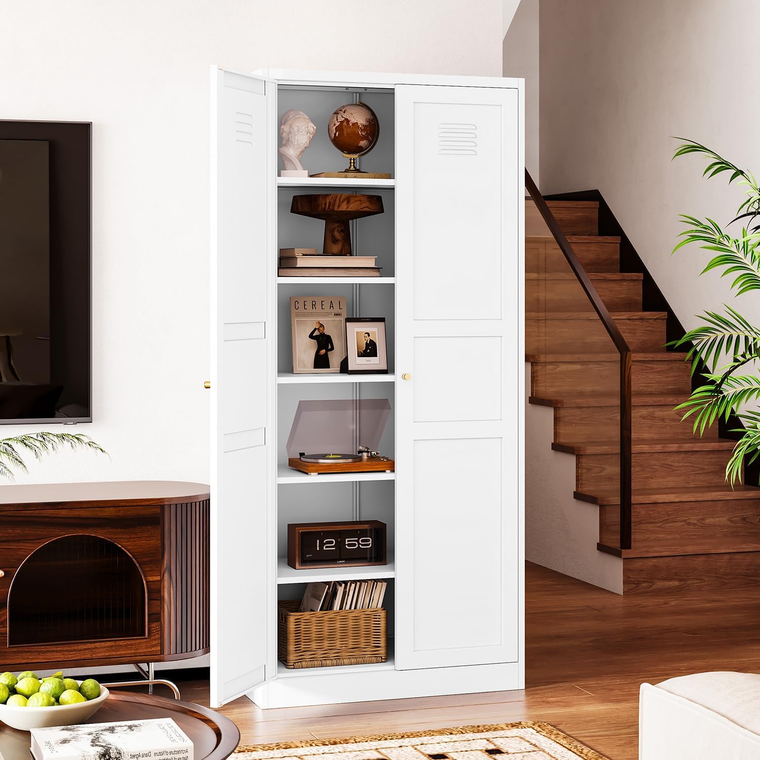 Letaya White Storage Cabinet with Adjustable Shelves-Metal Home Kitchen Pantry Cabinets with Doors,Organization Locker for Cupboard/Bedroom/Dining/Living/Bathroom/Office/Garage Room