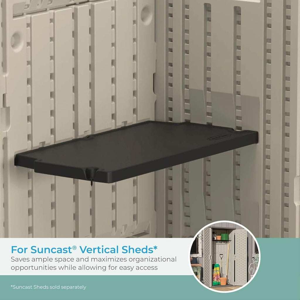 Suncast 4 Pack Vertical Shed Shelf Kit, Space Saving Shelving for Wall Mount Outdoor Storage Structures, 27.75' W x 14.5' D x 1.25' H, Black