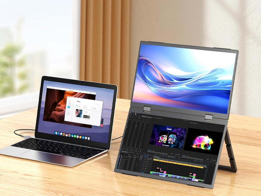Waveshare 15.6inch Dual-Screen Stacked Portable Monitor Dual-1080p Foldable Extender Screen 100%SRGB 178° Viewing Angle With Gravity Sensor Hi-Fi Speaker Support Multi Display Modes for Windows/MacOS