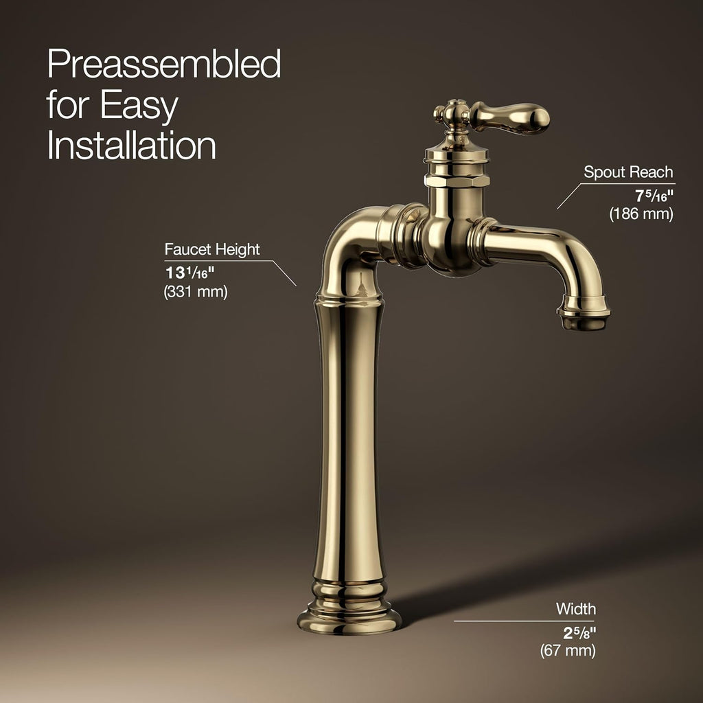 Kohler 72763-9M-AF Artifacts® Gentleman's® Single-Handle Bathroom Sink Faucet, 1.2 gpm, Vibrant French Gold