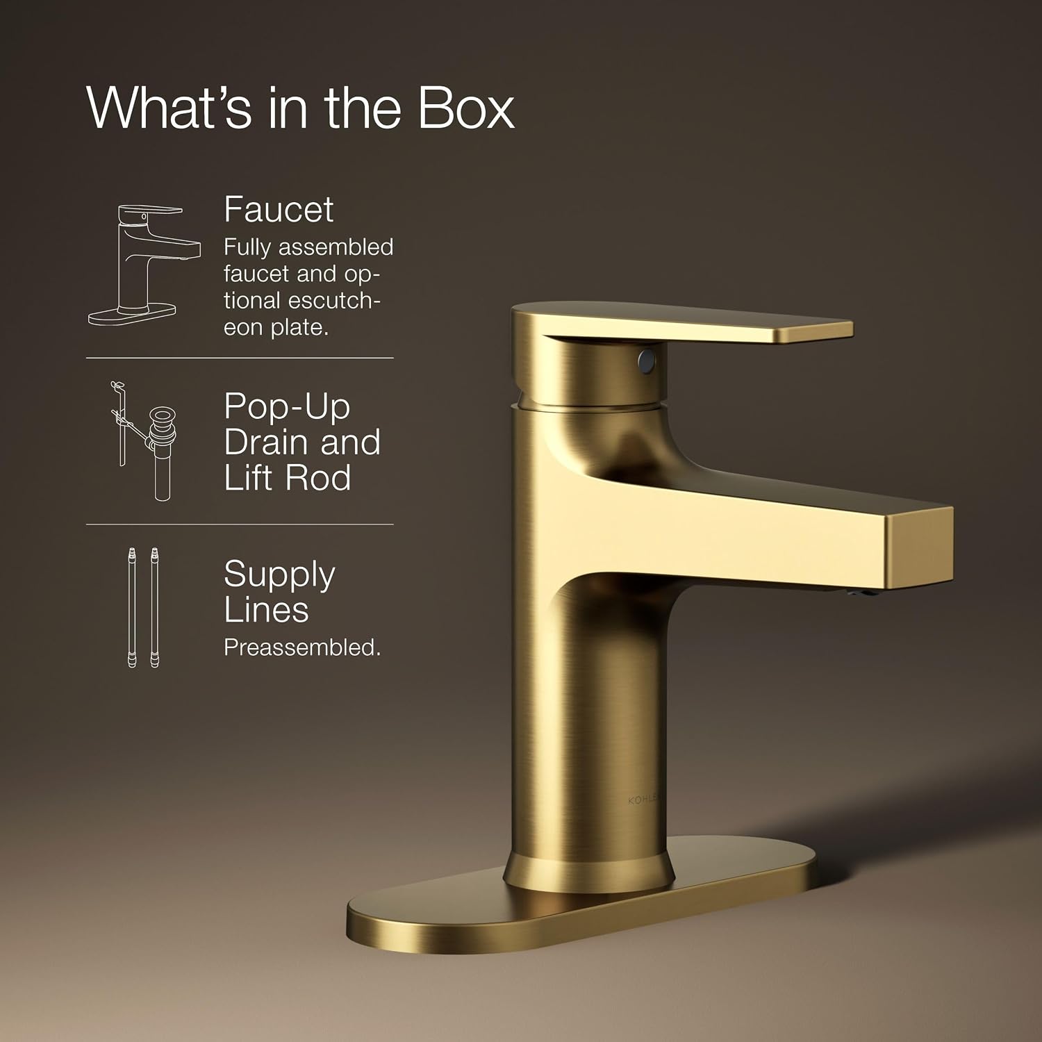 Kohler 74021-4-2MB Taut® Single-Handle Bathroom Sink Faucet, 1.2 gpm, Vibrant Brushed Moderne Brass