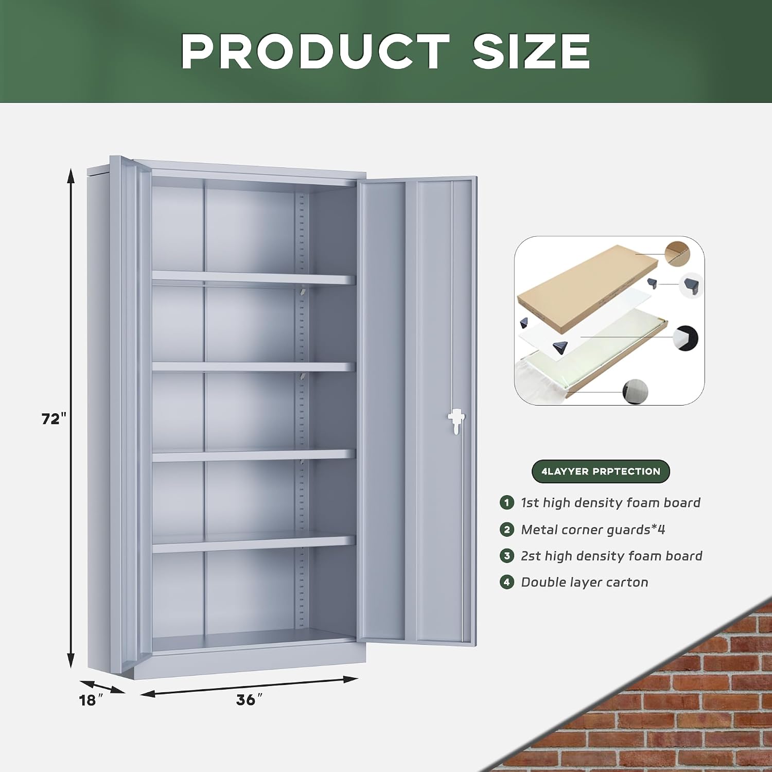 Greenvelly Metal Storage Cabinet with Locking Doors, 72' Dark Grey Lockable Storage with Adjustable Shelves, Steel Tool Cabinet for Home Office, Garage (36' x 18')