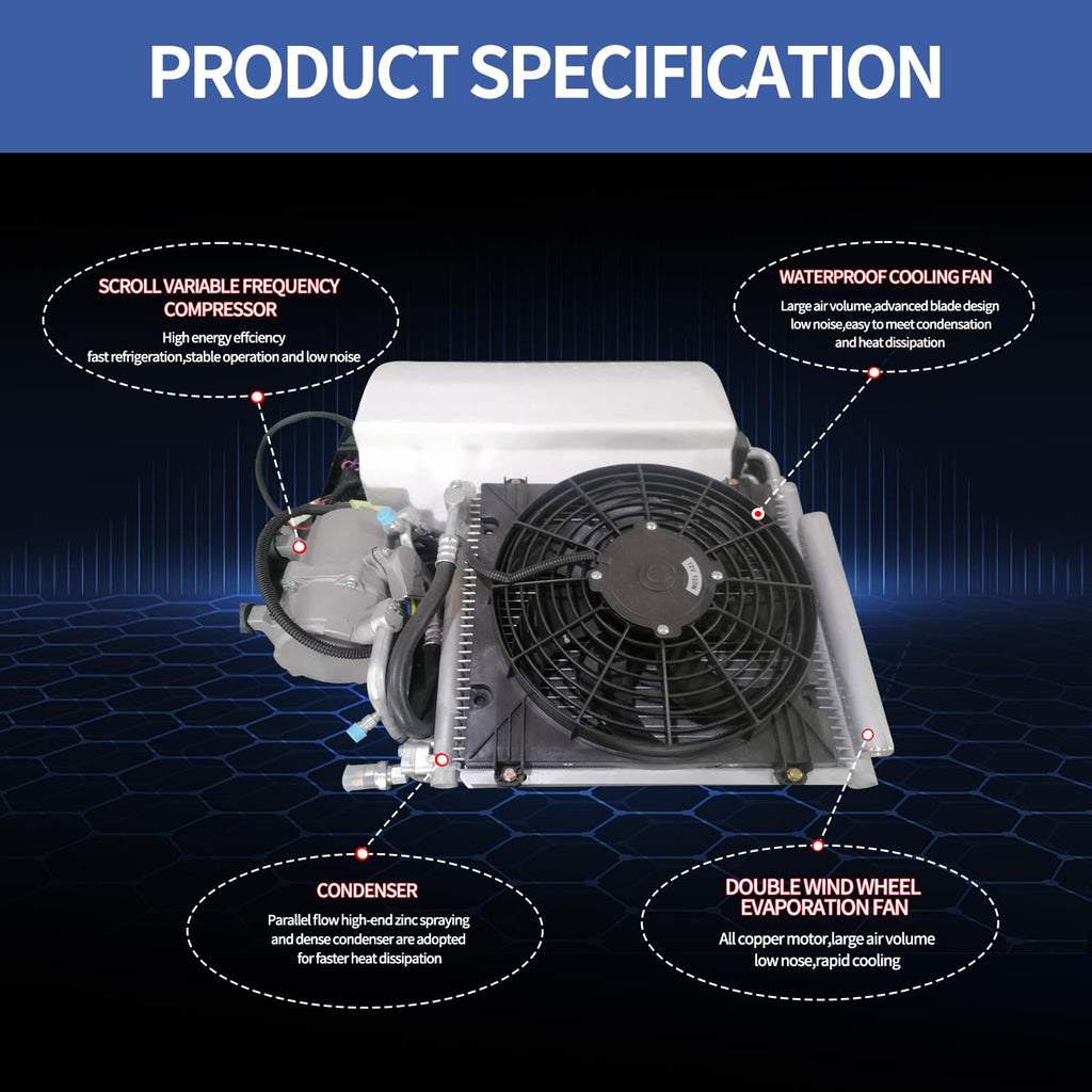 24V dc Truck Camper Van Air Conditioner 9000BTU Universal 24 Volt Electric RV Automotive Split Air Conditioning ac Unit for semi trucks RV Motorhome Crane Tractor (White - rv ac)
