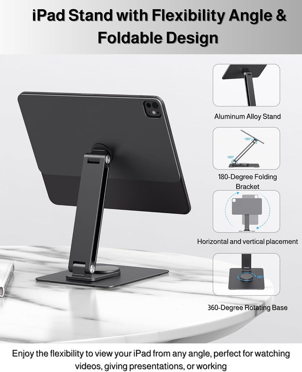 iPad Pro 13-inch(M4/M5 Magnetic Stand Hub, Foldable Stand Dock Holder for iPad Pro M4&M5 with 360° Rotation, 4K HDMI, Card Readers, USB3.0 5Gbps, 100W PD, 3.5mm Audio (M4&M5-13inch)