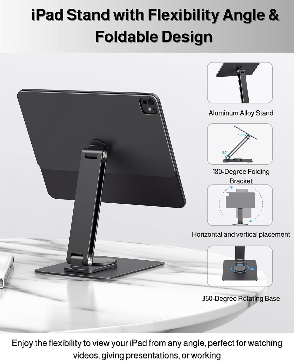 iPad Pro 13-inch(M4/M5 Magnetic Stand Hub, Foldable Stand Dock Holder for iPad Pro M4&M5 with 360° Rotation, 4K HDMI, Card Readers, USB3.0 5Gbps, 100W PD, 3.5mm Audio (M4&M5-13inch)