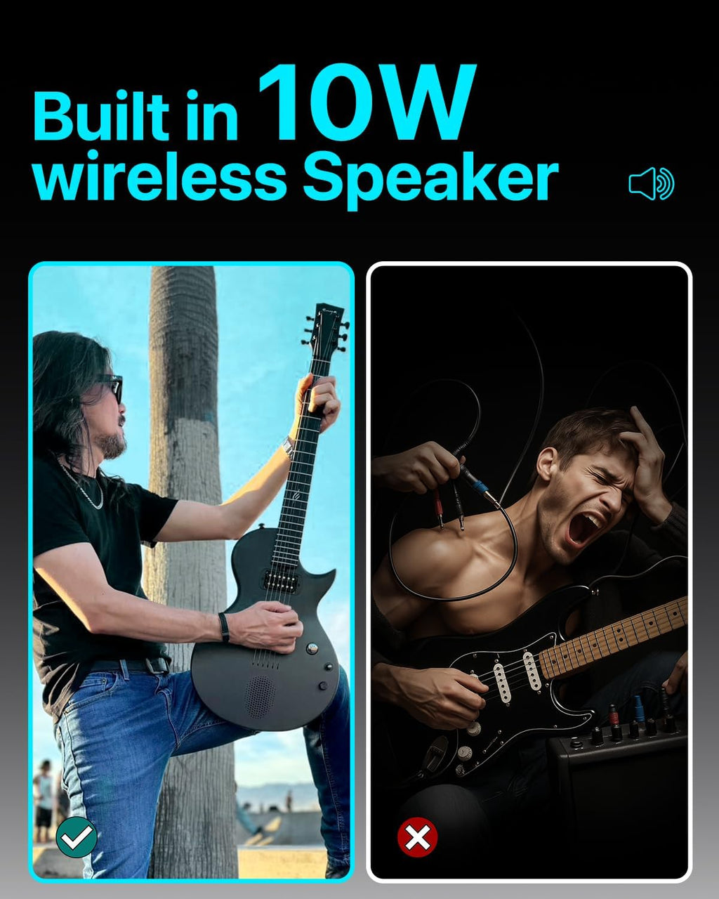 Enya Electric Guitar Nova Go Sonic Smart Electric Carbon Fiber Guitarra with 10W Wireless Speaker, Onboard Presets, All-in-One Portable Rig for Street Performers & Home Studios, 2-Year Warranty