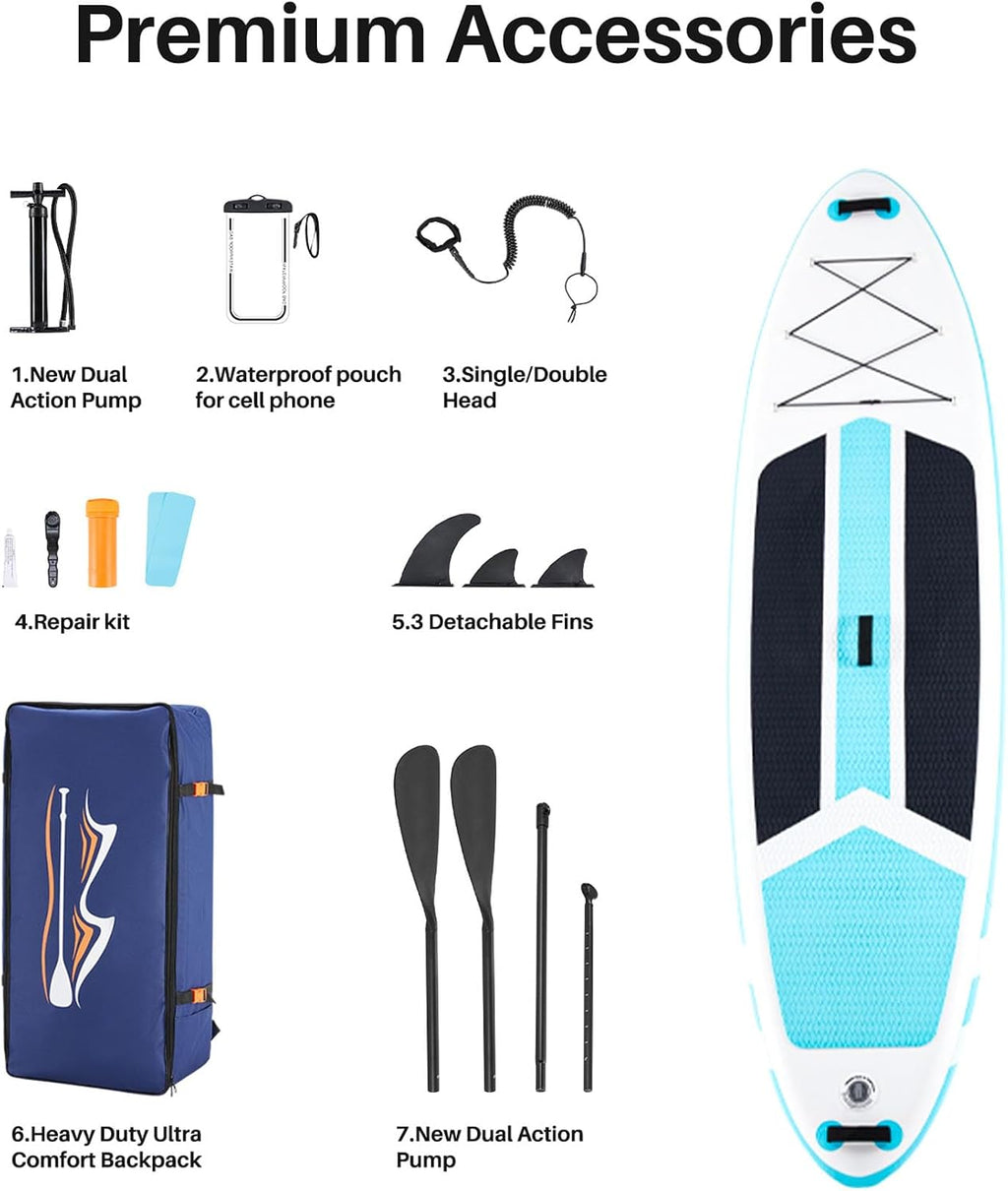 10'6x33'' Extra Wide Inflatable Paddle Board, 400lb Capacity Stand Up Paddle Board for Adults, Stable Inflatable Sup Yoga Board, All Skill Levels, 2Pcs Paddle & Carry Bag, 1 Repair Kit