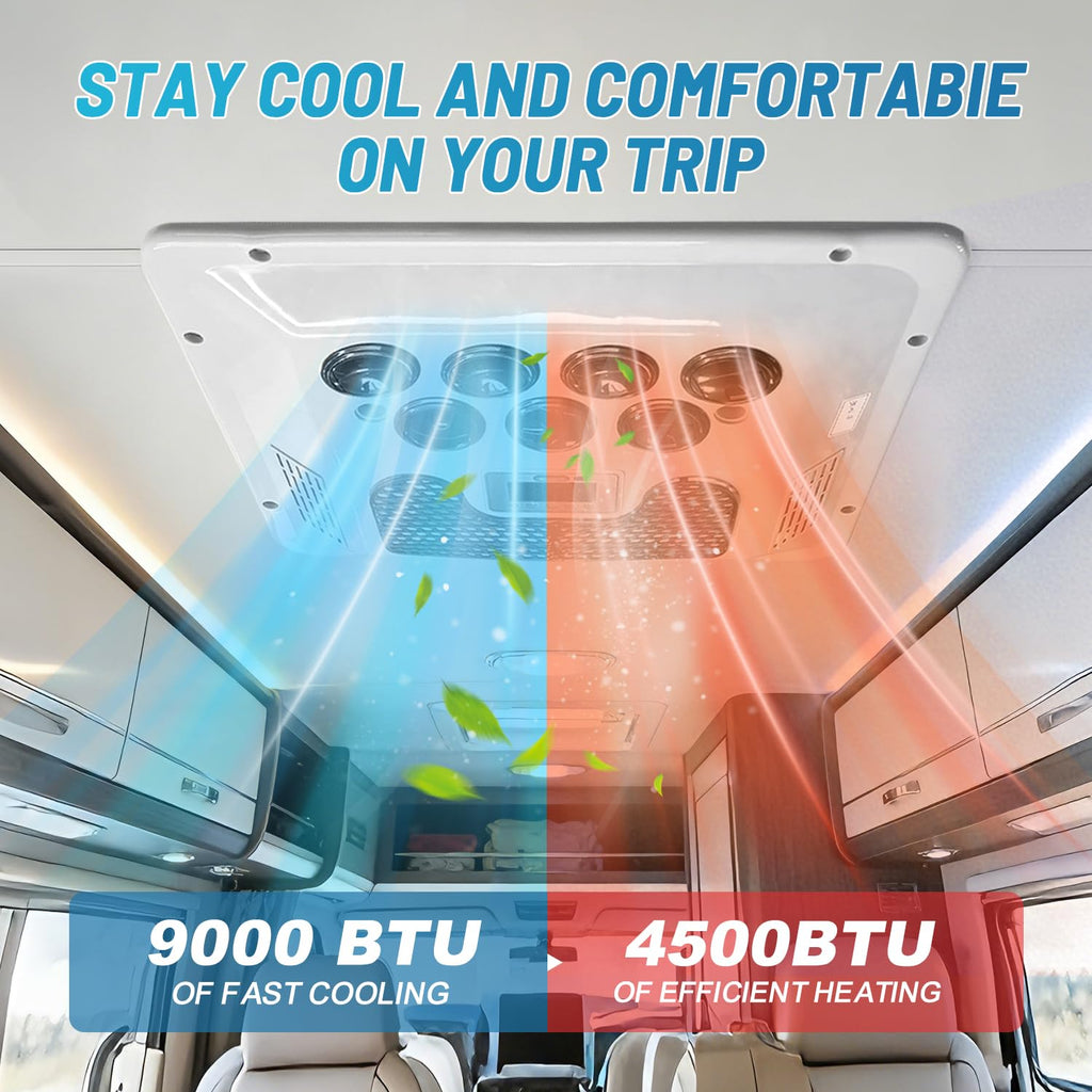 24V dc Truck Camper Van Air Conditioner 9000BTU Universal 24 Volt Electric RV Automotive Split Air Conditioning ac Unit for semi trucks RV Motorhome Crane Tractor (White - rv ac)