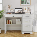 4 EVER WINNER White Desk with Drawers, 44 Inch Small Computer Desk with File Drawer and Monitor Stand, Wood Desk with Storage Shelf for Small Spaces, Living Room, Bedroom, White