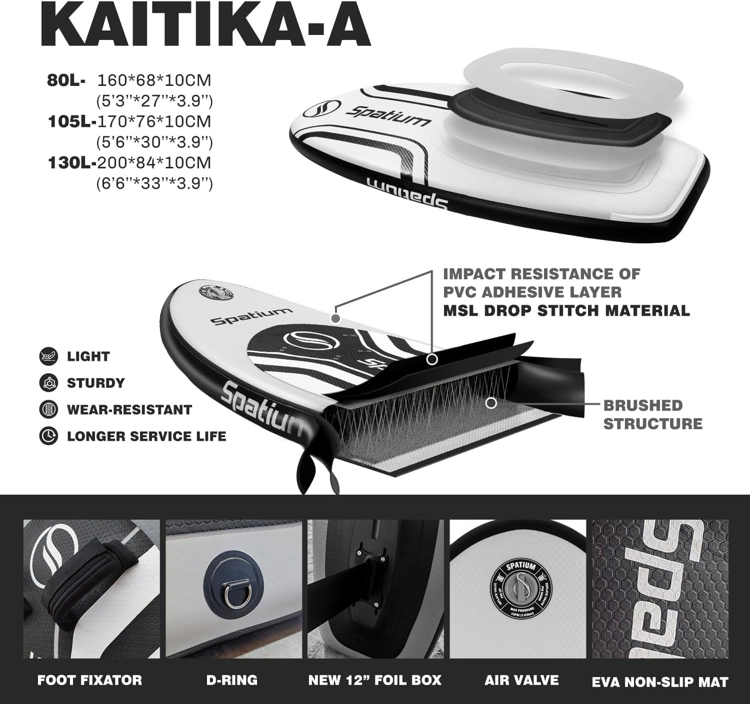 Spatium Unpowered Hydrofoil Boards Inflatable Foil Board Foiling Surfing with F200 Foil Boarding Without Motor