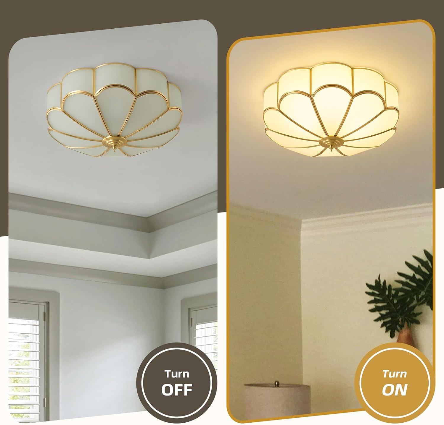 Brass Vintage Gold Ceiling Light - Large 17.7 Inch Milk Glass Mid Century Flush Mount Lighting Fixtures - Art Deco Antique Modern Lamp for Hallway Bathroom Bedroom Kitchen Entryway Laundry Foyer Hall