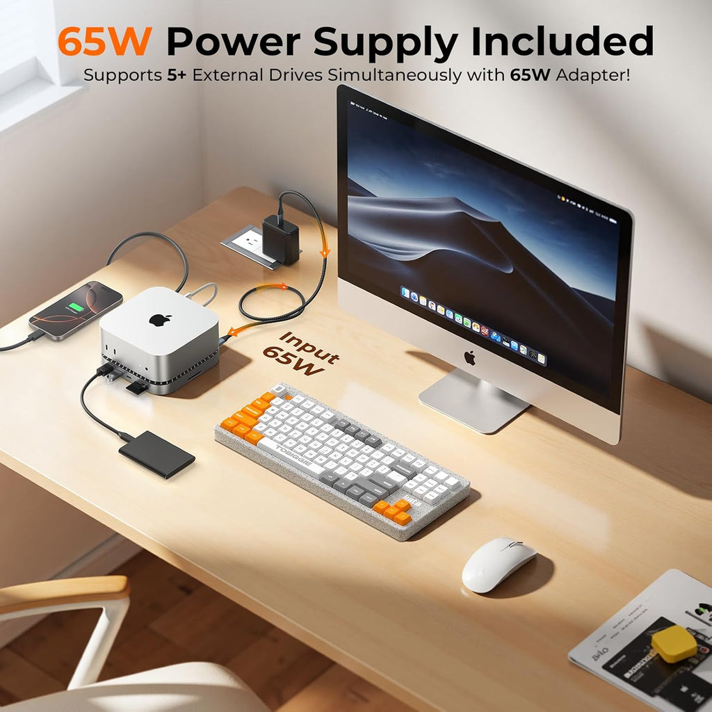 40G Mac mini M4 Dock & Stand with 8T NVMe SSD Enclosure, 11-in-1 USB 4 Mac mini Hub with 2X USB-A 3.2 10Gbps, USB-C 3.2 10Gbps, SD/TF 4.0, 65W Power Adapter, 8K DP Video Interface, 3.5mm Audio