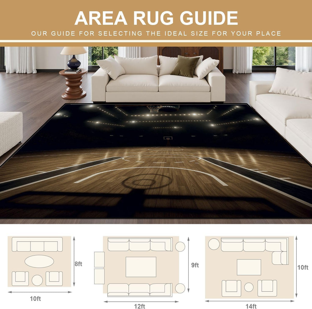 8x10 Area Rugs for Bedroom Boho Washable Rug for Living Room Basketball Carpet for Dining Room Soft Rubber Backed Non-Slip Carpets for Bedroom Office