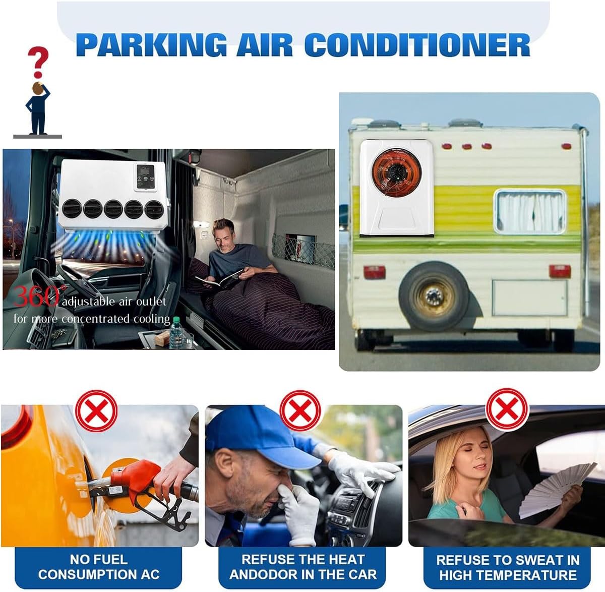 12V Electric Split Air Conditioners For Trucks, Construction Vehicles, Excavators, Harvesters, DC Parking RV Rooftop Air Conditioner Easy To Install(White)