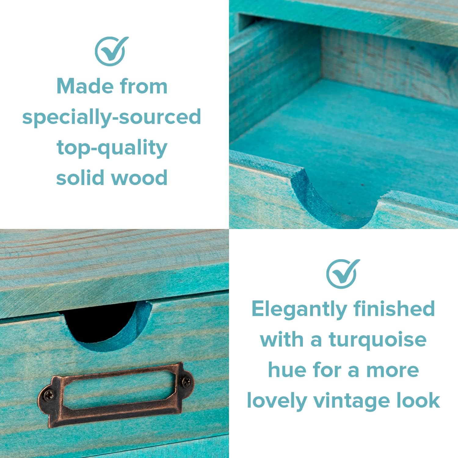 5-piece Full Matching Set Turquoise Wooden Cabinets,European Country Style Desk Organizer Boxes,Multi-level Teal Wooden Stackable Drawers,Countertop Organizer Drawers w/ Label Holder,Desktop Chests