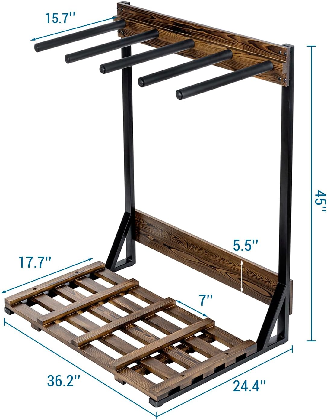 MyGift Freestanding Vertical Surfboard Storage Rack, Beach House Style Burnt Wood and Black Metal Wakeboard SUP Paddleboard Storage Stand - Holds up to 4 Boards