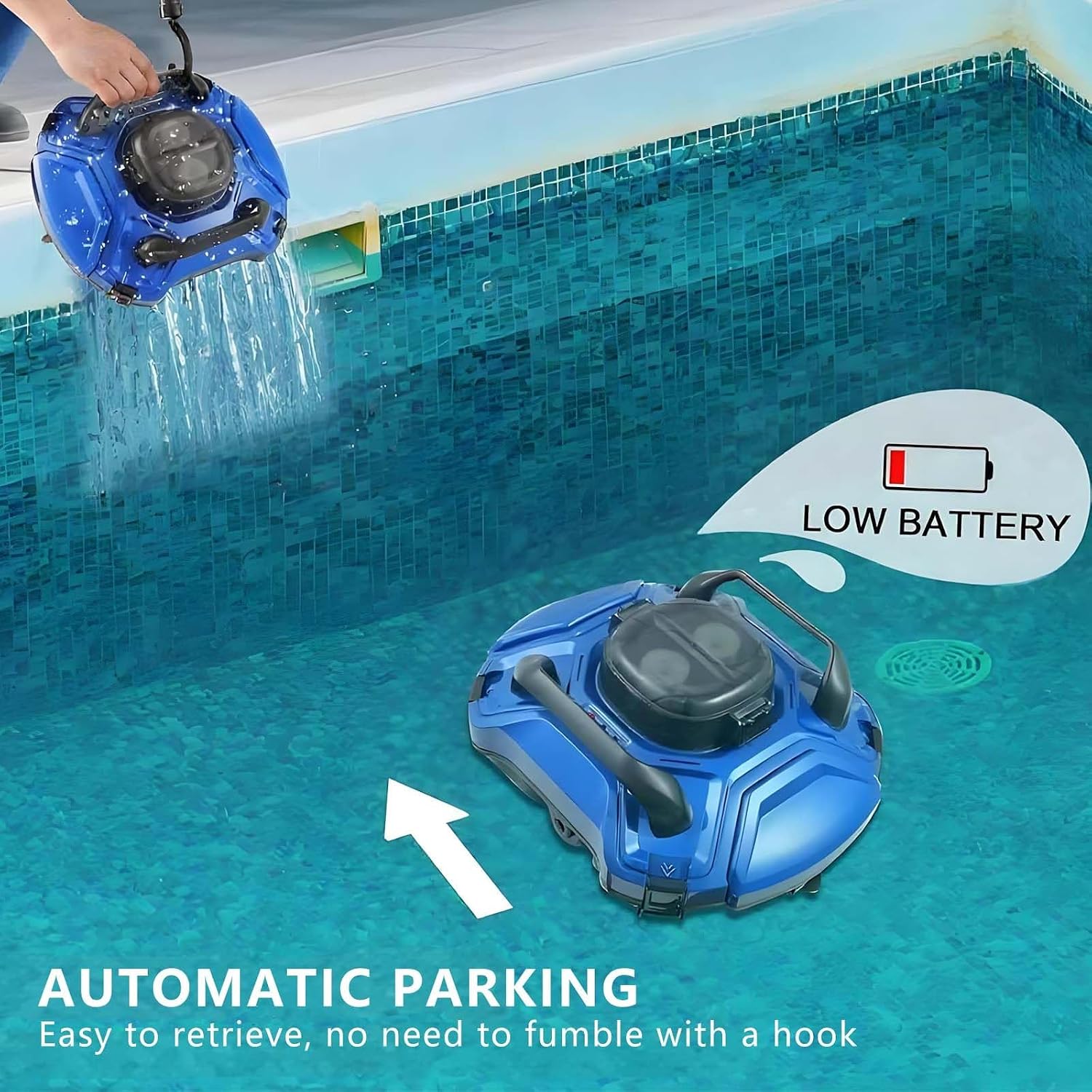 Cordless Pool Vacuum Robot for Inground Pools,120 Min Runtime, Auto-Parking, Lightweight Robotic Pool Vacuum Cleaner,914 Sq Ft Coverage