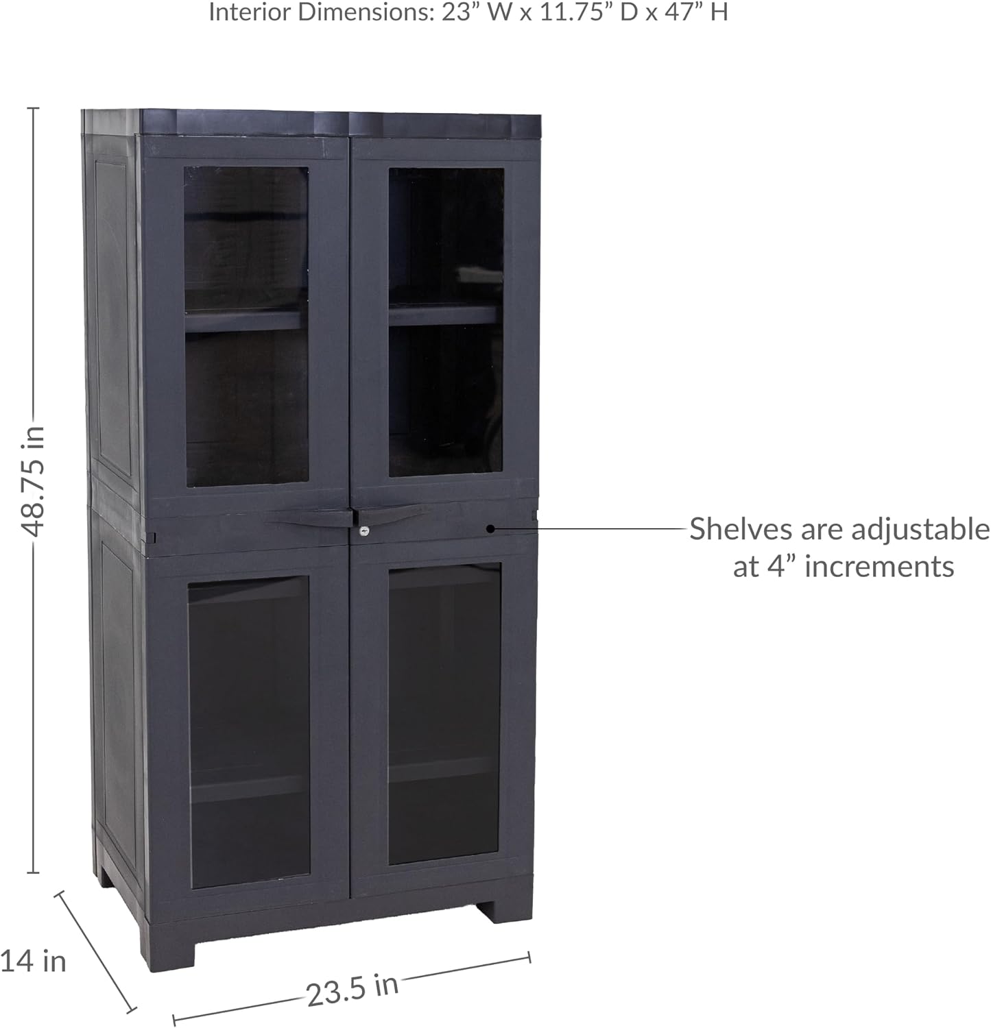 Sunnydaze 48.75' H Resin Garage Storage Cabinet - Garage Cabinet with 4 Acrylic Glass Doors - Freestanding Utility Storage for Laundry Room, Office, Basement - Charcoal