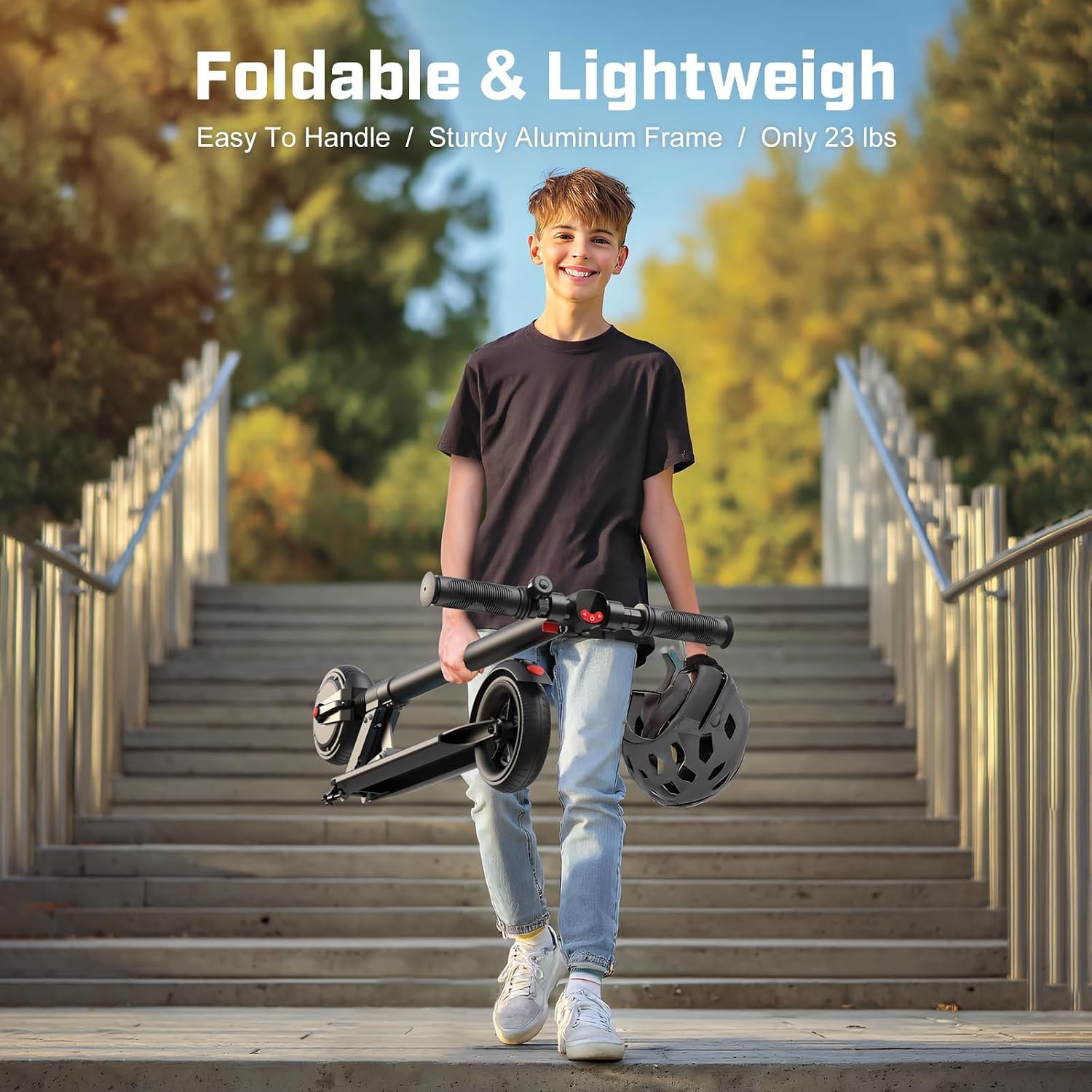 Caroma Electric Scooter Adults Peak 450W, 16-21 Miles Range E Scooter, Safe Speed Control Scooter with Smart LED Display Max 16 MPH, Lightweight Foldable E-Scooter,Electric Scooter for Kids,Gift Idea
