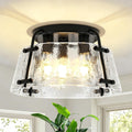 Modern Semi Flush Mount Ceiling Light, 3-Light Black Kitchen Light Fixtures Thick Hammered Glass Close to Ceiling Lights for Hallway Entryway Dining Room Bedroom Bathroom Laundry Room