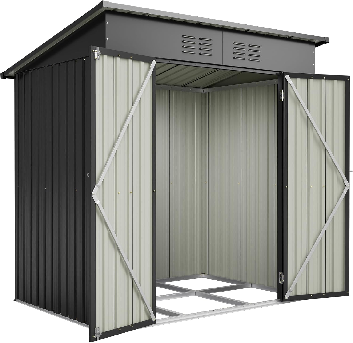 CHUNLY 6 x 4 ft Outdoor Storage Shed with 2 Double Hinged Door & Floor Base, All Weather Tool Shed Outdoor Storage Lockable Garden Shed Storage Room for Garden Patio Backyard Lawn Black