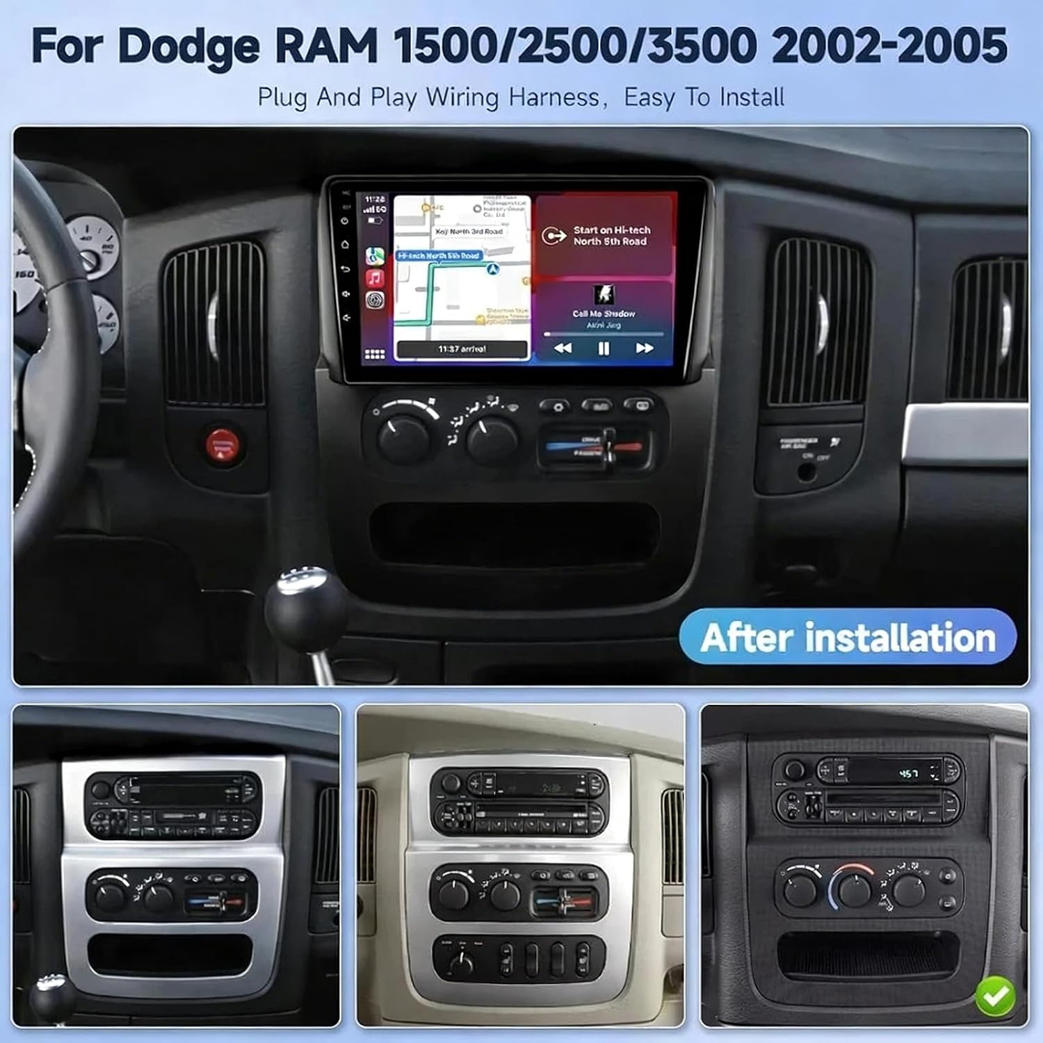 Android 13 Car Radio Stereo for Dodge Ram 1500 2500 3500 2002-2005 with Wireless Apple Carplay Android Auto, 9'' Touch Screen for RAM 1500 Head Unit Bluetooth HiFi, FM, GPS, WiFi, SWC, Mic, Backup Cam