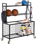 MyGift Sports Equipment Organizer, Garage Ball Storage for Indoor and Outdoor, Garage Organizer for Sports Gear and Toys, Rolling Ball Cart with Baskets, 16' D x 41' W x 49' H