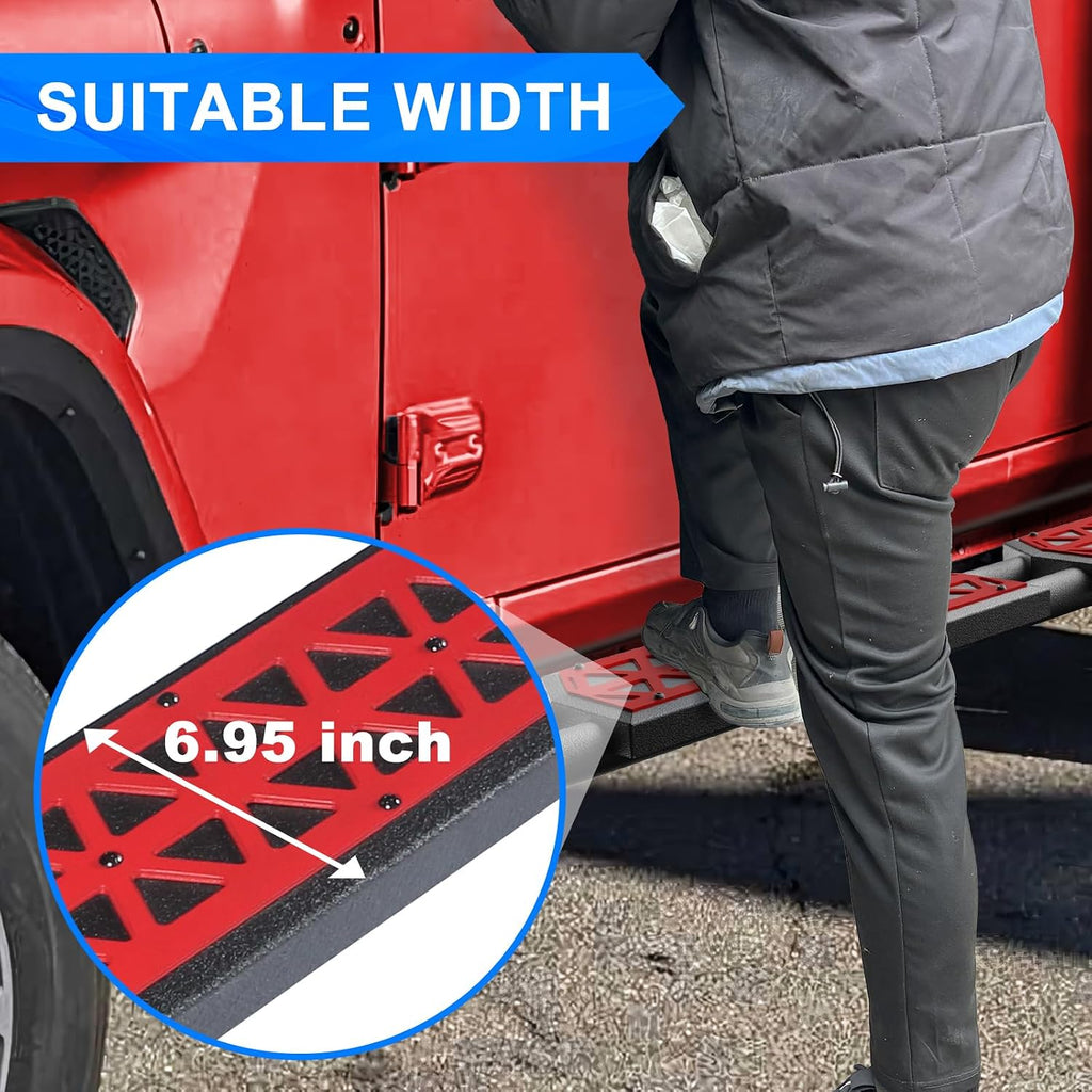 Red Running Boards fit for Jeep Gladiator JT 2020-2026 | side steps fit for JT 4 door 7 inch rock rail steps carbon steel rock sliders