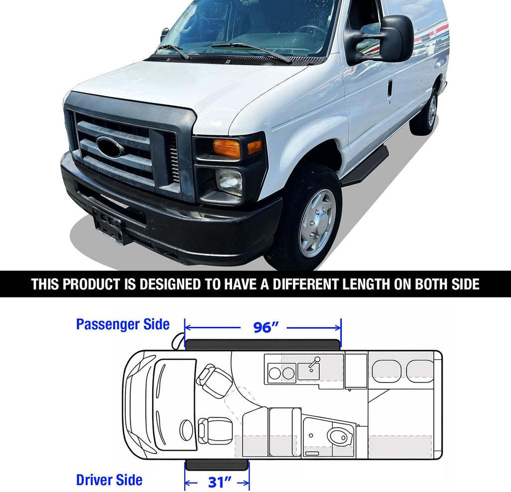 APS 6-inch (Black Stainless Steel Powder Coated Flat Style) Running Boards Side Bars Side Steps Compatible with Ford Econoline 1999-2014 Full Size Van 3-Door