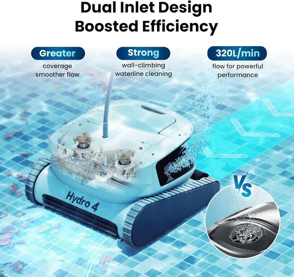 Chasing Hydro 4 Corded Robotic Pool Cleaner, Pool Vacuum for Inground Aboveground Pools, Floor Wall Waterline Cleaning, 4.1L Filter Basket, Pool Cleaner Robot Ideal for Pools up to 50 FT in Length
