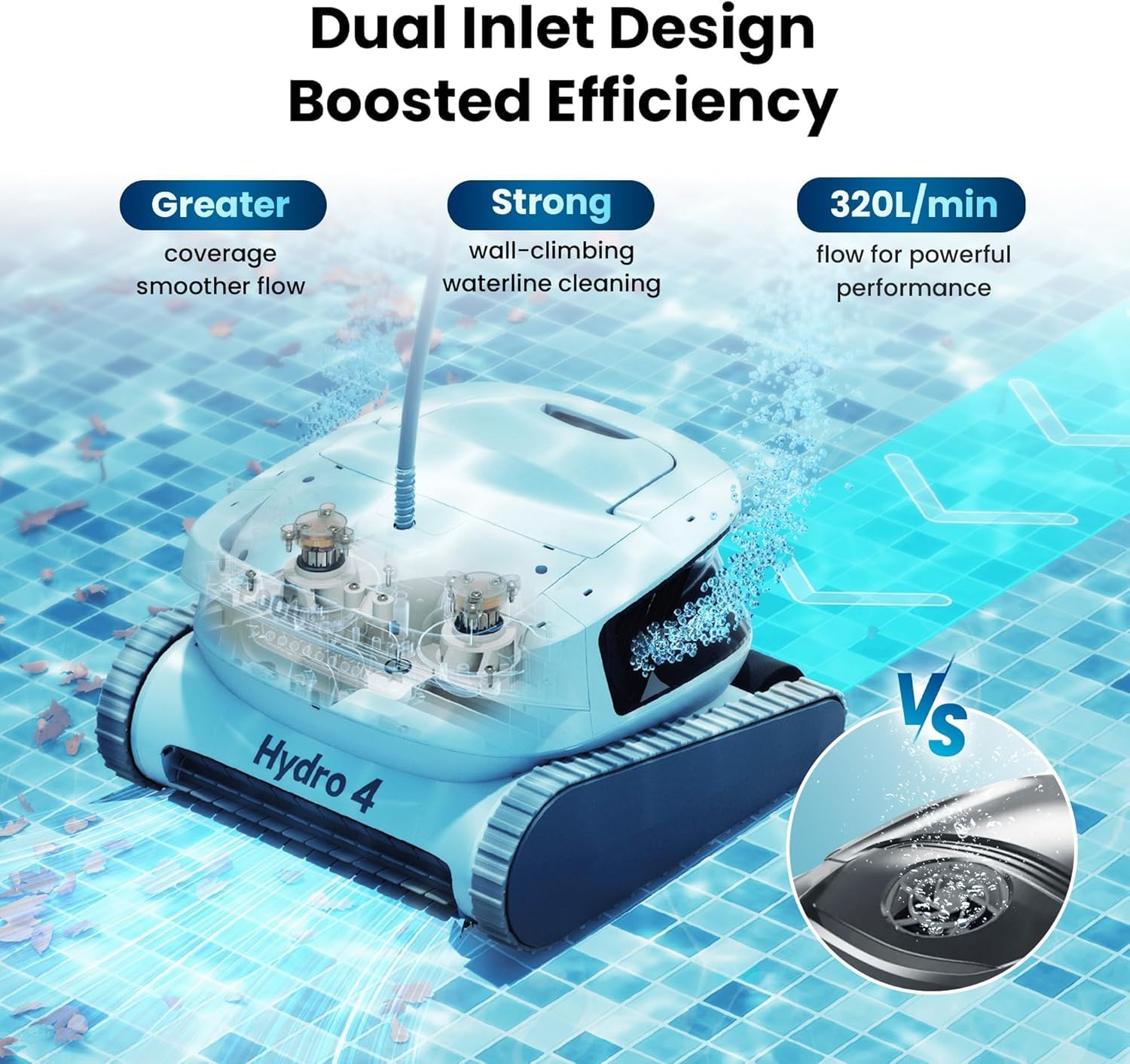 Chasing Hydro 4 Corded Robotic Pool Cleaner, Pool Vacuum for Inground Aboveground Pools, Floor Wall Waterline Cleaning, 4.1L Filter Basket, Pool Cleaner Robot Ideal for Pools up to 50 FT in Length