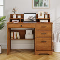 4 EVER WINNER Small Desk with Drawers for Small Spaces, 44'' Wood Desk with File Drawer & Monitor Stand, Office Desks Writing Study Table for Bedroom, Living Room, Brown