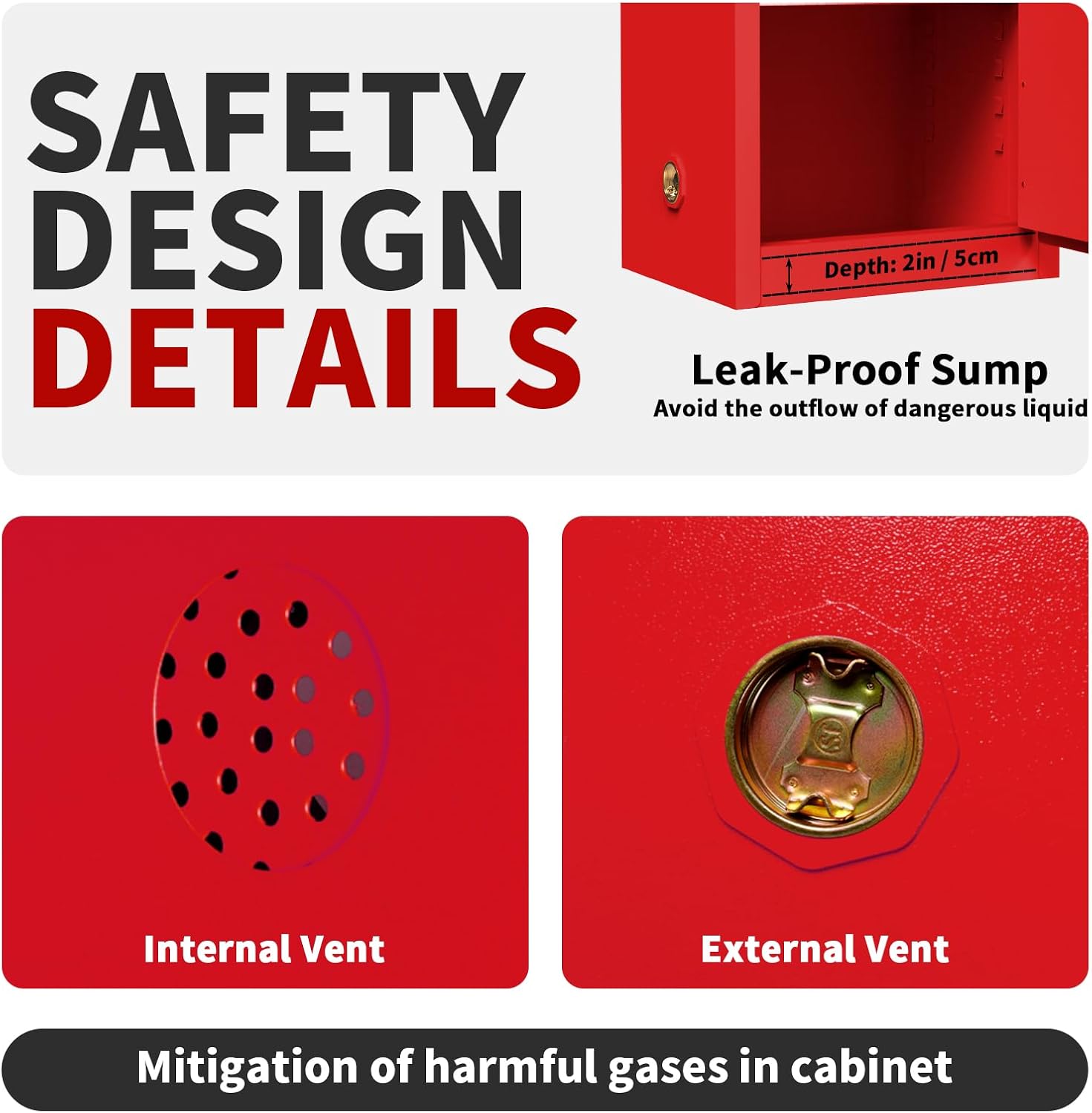 34 Gallon Flammable Cabinet 35H x 23.23W x 18.2D, Galvanized Steel Safety Storage Cabinet, Adjustable Shelf for Commercial Industrial Home Use (Red)
