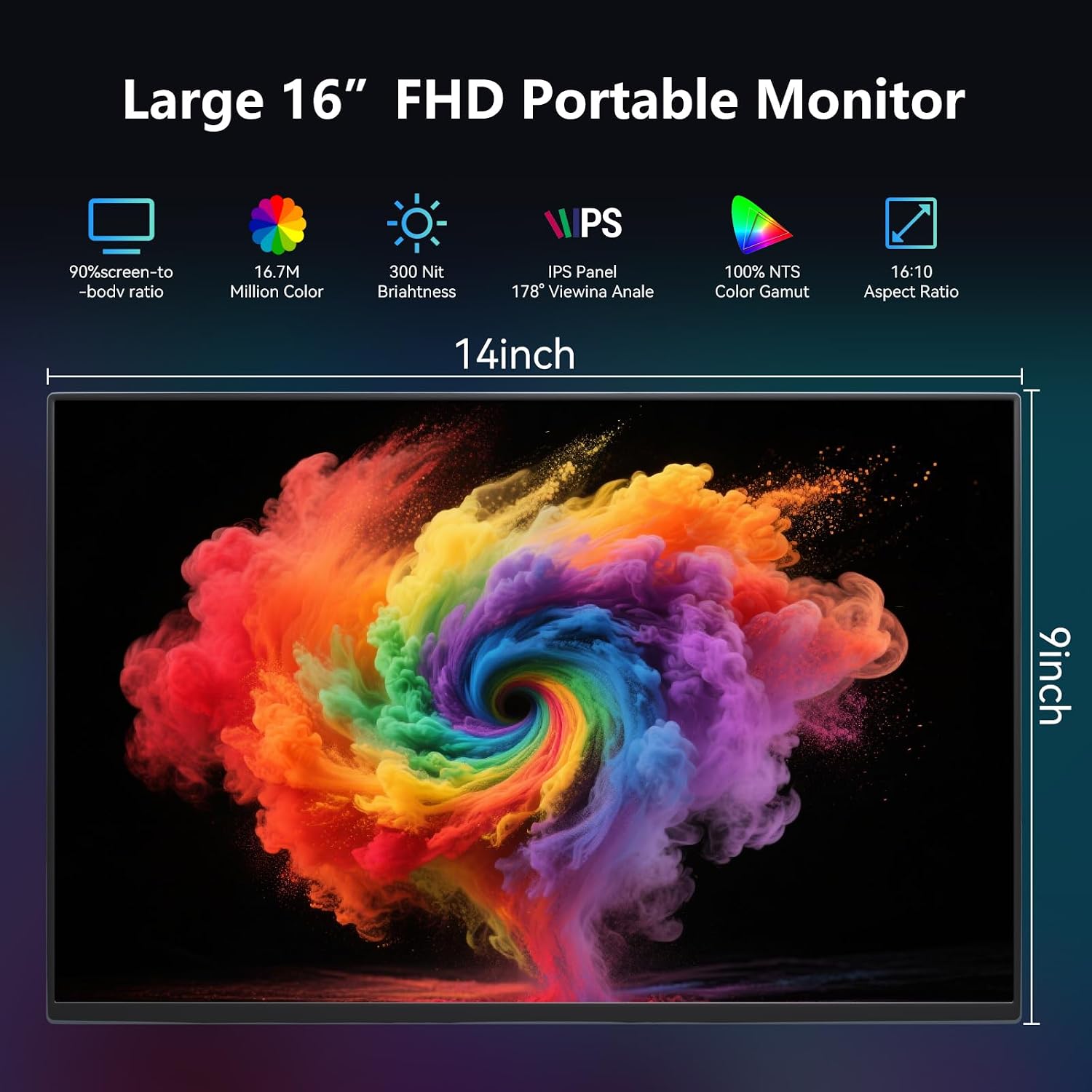16 Inch Touchscreen Portable Monitor, FHD 1920x1200 IPS External Second Screen, USB-C HDMI Display for Laptop Phone Switch PS5 Xbox Mac
