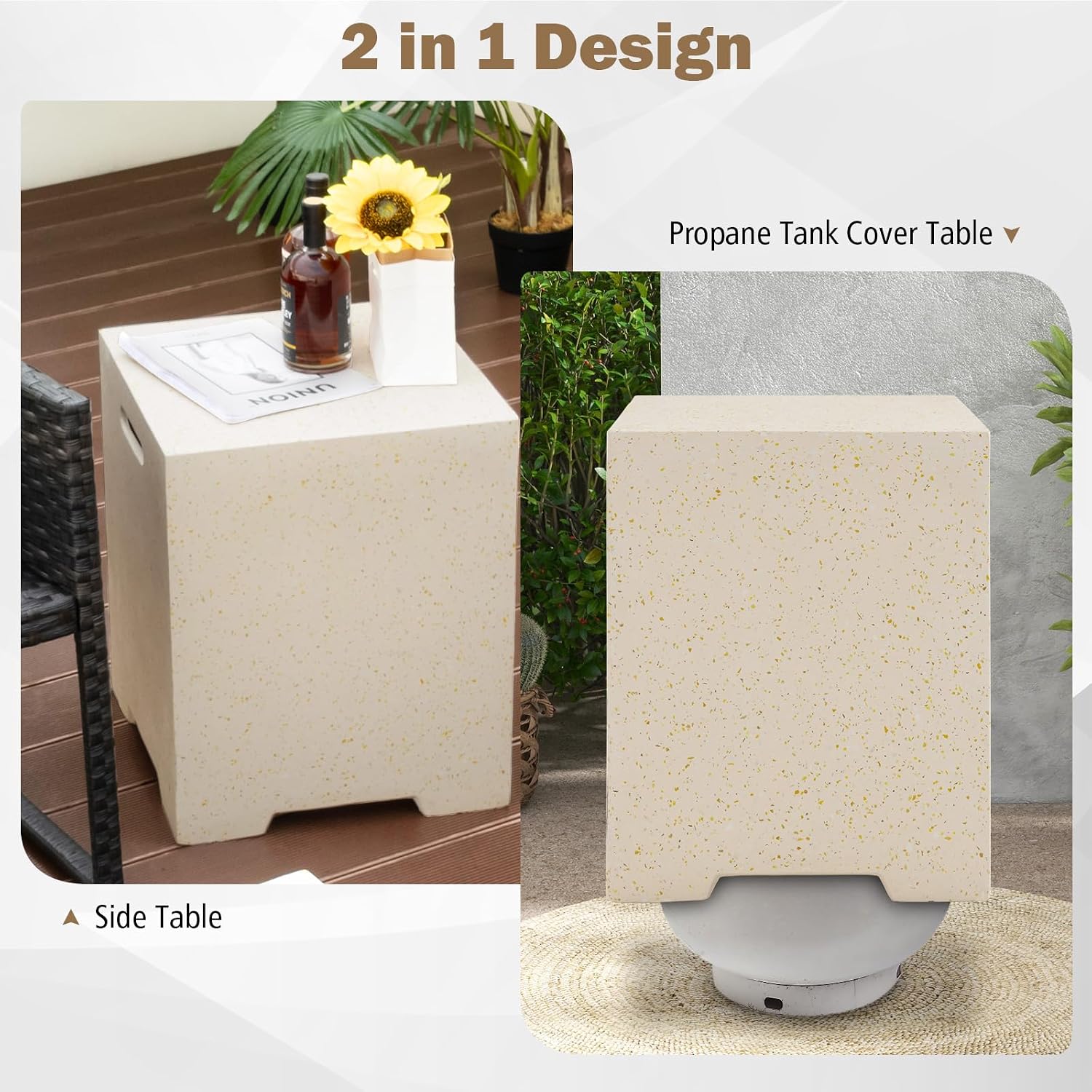 Giantex Propane Tank Cover Table - 16' Square Hideaway Table w/Waterproof and Side Handles, Outdoor Terrazzo Storage, 20 lb Propane Tank Cover for Fire Pit Gas Grill Griddle