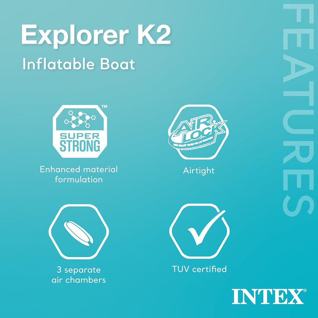INTEX 68307EP Explorer K2 Inflatable Kayak Set: Deluxe 86in Kayak Paddles and High-Output Pump – Adjustable Seats with Backrest – Removable Skeg – 2-Person – 400lb Weight Capacity, 2 Pack
