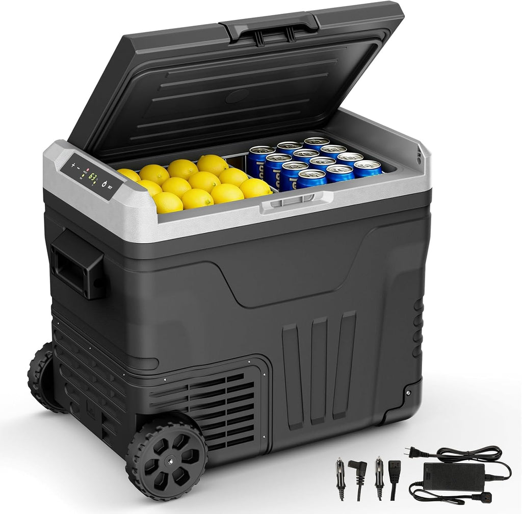 Antarctic Star 12 Volt Refrigerator,53QT(50L)Electric Cooler Compressor, Portable Refrigerator -4℉~68℉,Car Fridge 12/24V DC 100-240V AC,Portable Freezer with Wheels&2 Baskets for Camping,Travel,BLACK