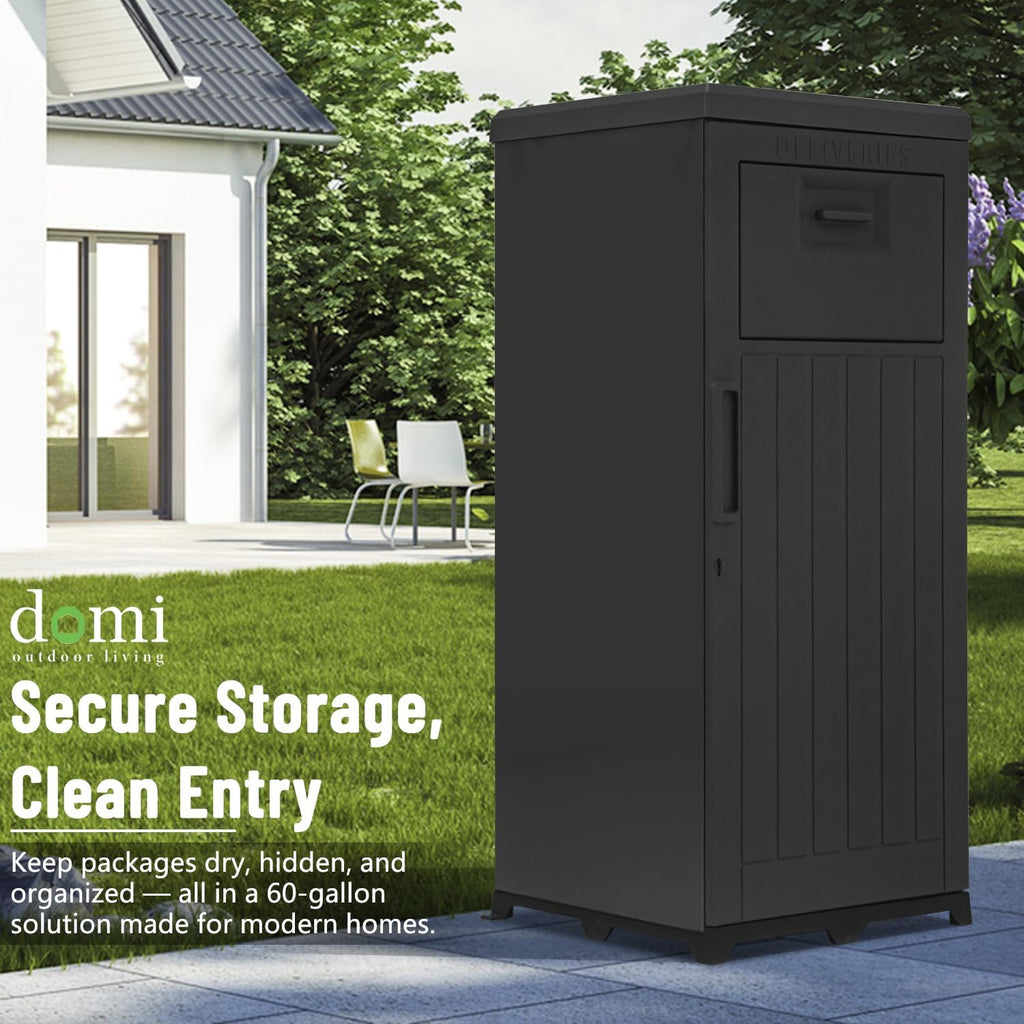 Domi 60-Gallon Outdoor Package Delivery Box - Weatherproof Double-Wall Resin, Lockable Parcel Drop Box for Porch/Curb