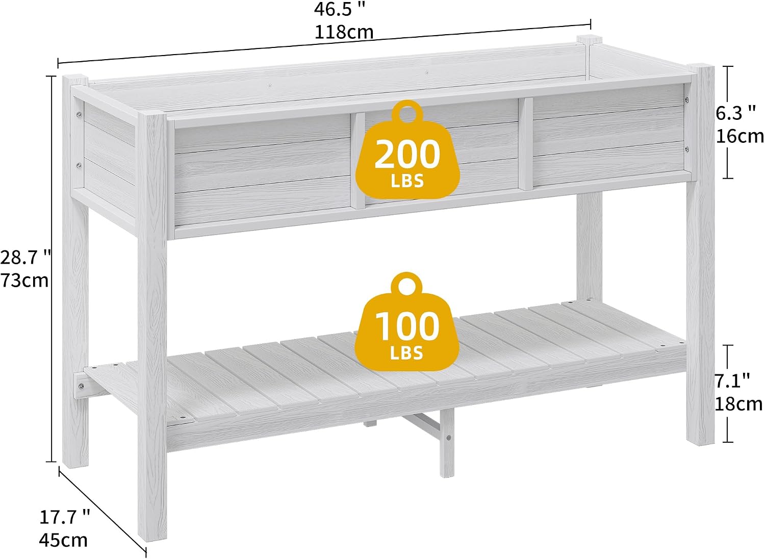 DWVO 48x18x30in Raised Garden Bed HDPE, Poly Wood Planter Box Stand,Weather-Resistant Planter Box with Legs & Storage Shelf, Elevated Garden Bed for Backyard, Patio, Balcony, White