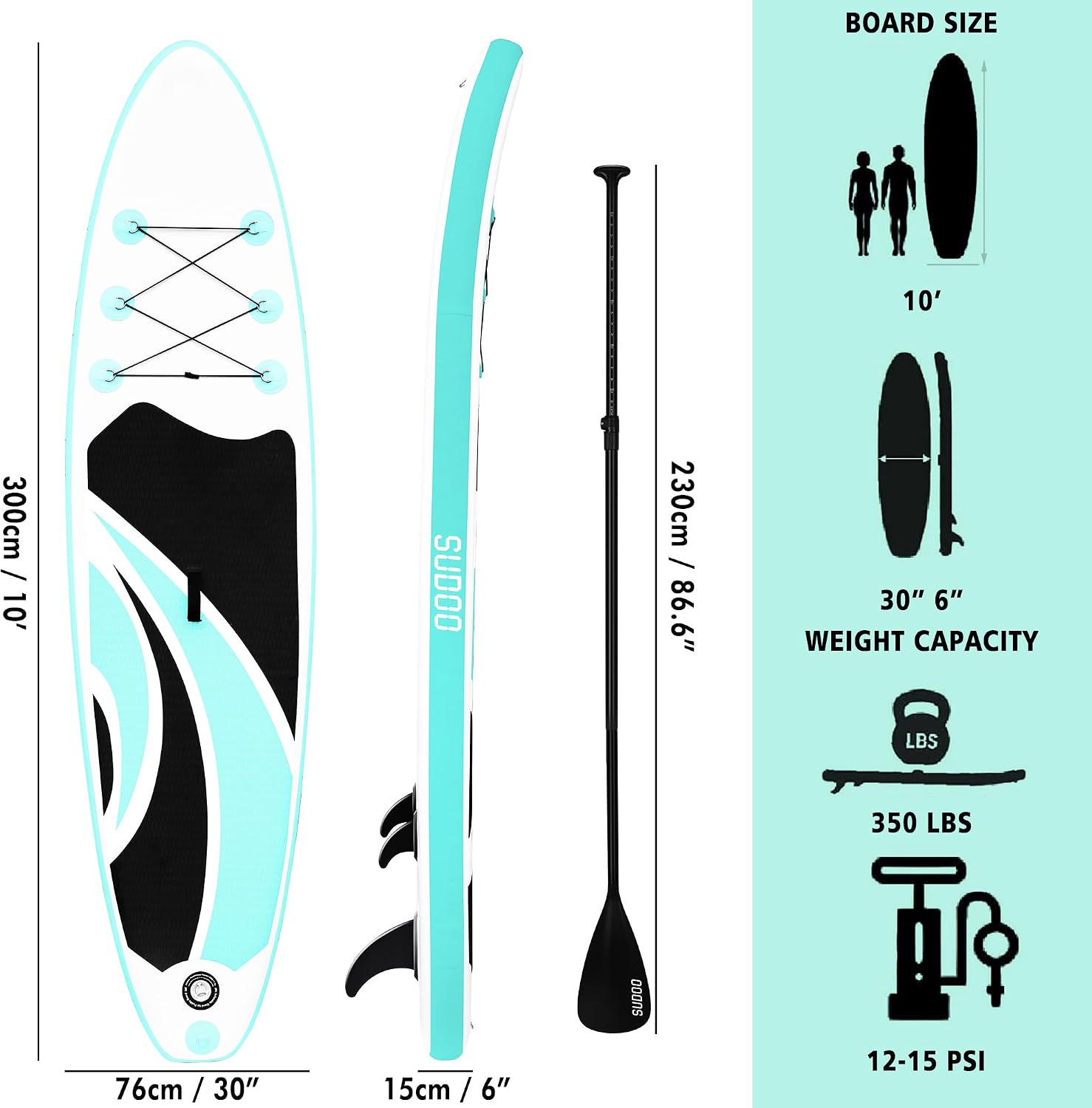 SUDOO Inflatable Stand Up Paddle Board 10'/ 10'6' SUP with 450LB Weight Capacity Adjustable Paddle Wide Stable Non Slip EVA Deck Complete Accessories for Adults Beginners Youth Outdoor Water Sports