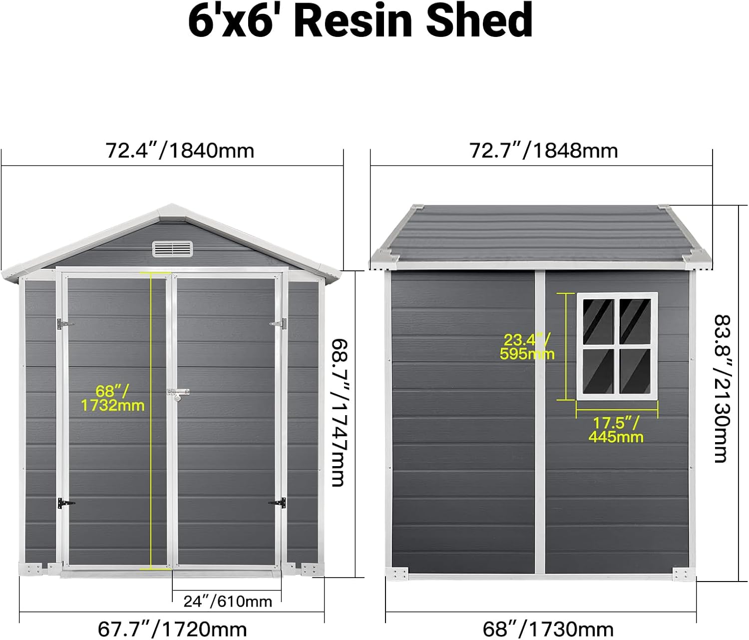 YOPTO 6x6 FT Storage Shed,Plastic Outdoor Storage Shed with Floor and Lockable Door,Waterproof Garden Shed W/Windows & Vents,Sloped Roof,Tool House for Storing Bicycles,Lawnmowers,Gray
