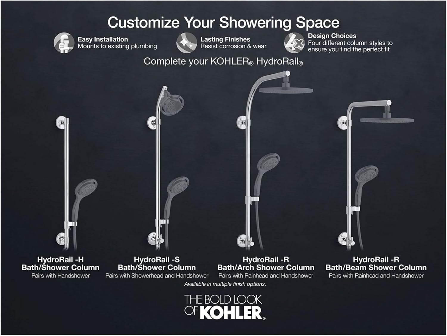 KOHLER 45906-BL HydroRail-S Shower Column, Matte Black
