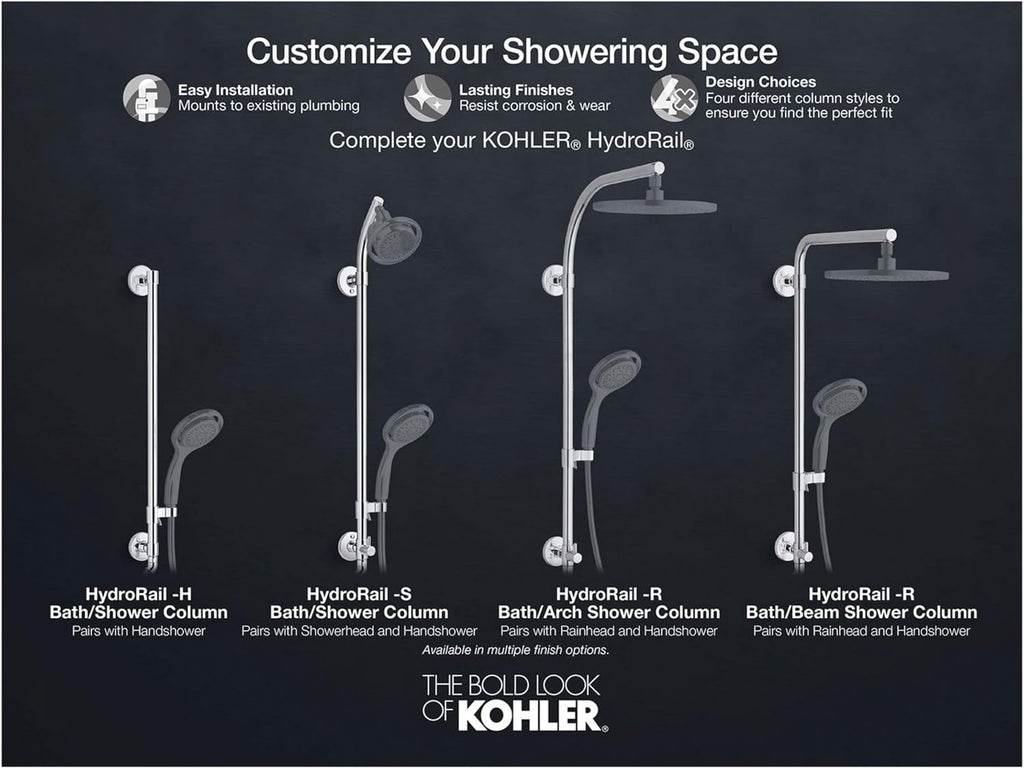 KOHLER 45906-SN HydroRail-S Shower Column, Vibrant Polished Nickel